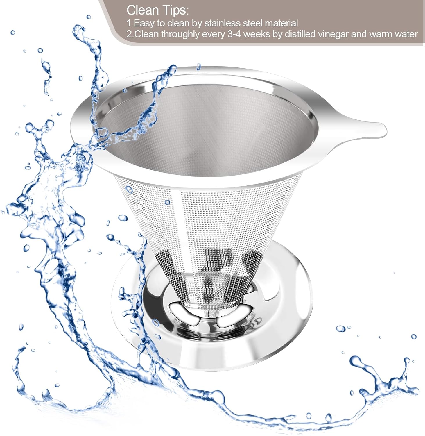 Pour Over Coffee Dripper, Slow Drip Paperless Coffee Filter, Pour Over Coffee Maker for 1-2Cups Brew, Double Mesh