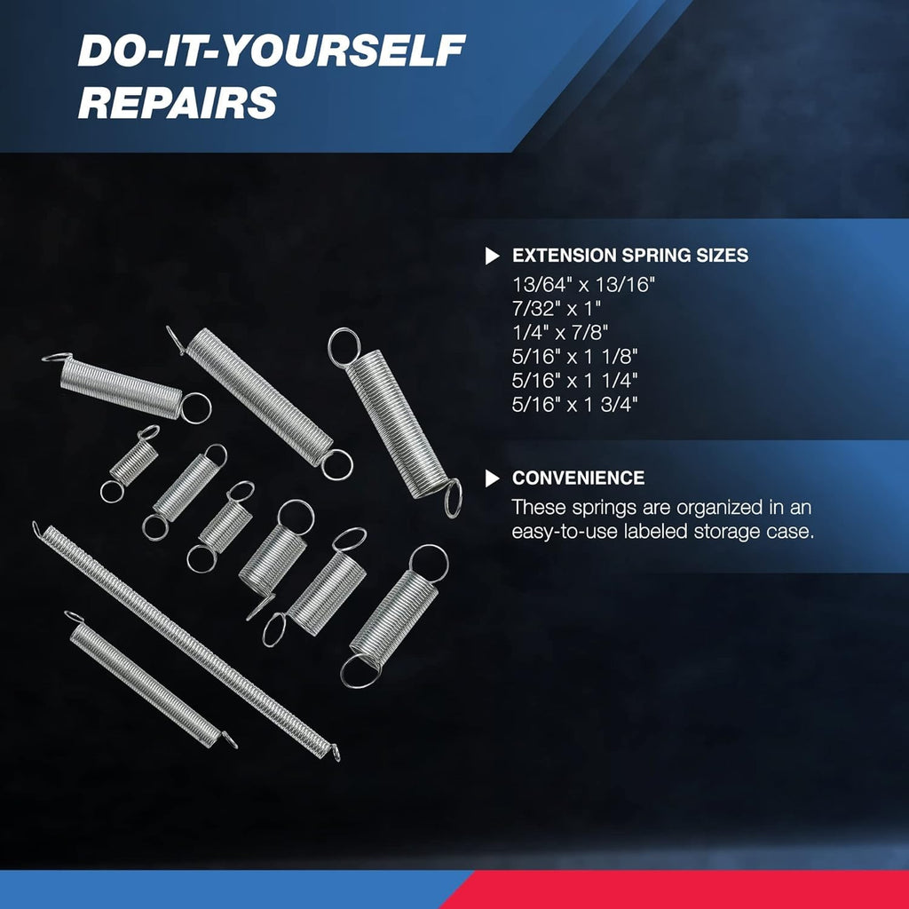 50456A Spring Assortment Set, 200 Piece, Extension and Compression Springs Kit, Zinc Plated Steel Mechanical