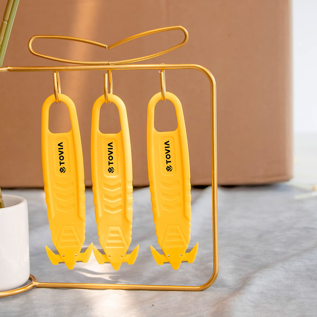 Safety Box Cutter Knife, Recessed SS Blade, 50-Pack, Yellow