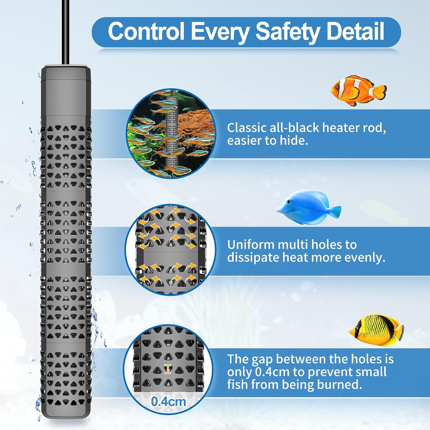 Aquarium Heater, Upgraded 300W/500W Fish Tank Heater with Intelligent Leaving Water Automatically Stop Heating and