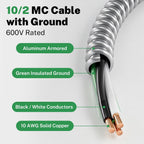 FIRMERST 10/2 MC Cable with Ground, 50 FT, Solid Copper, Armored, 600V