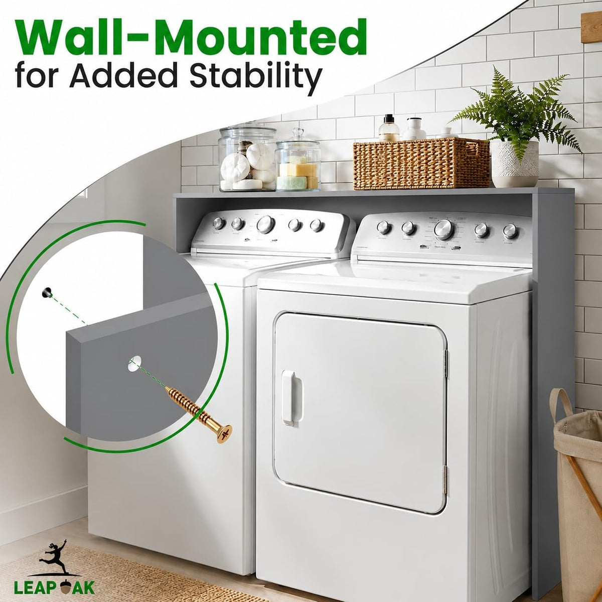 Over the Washer and Dryer Storage Shelf, Laundry Shelf, Pewter Grey
