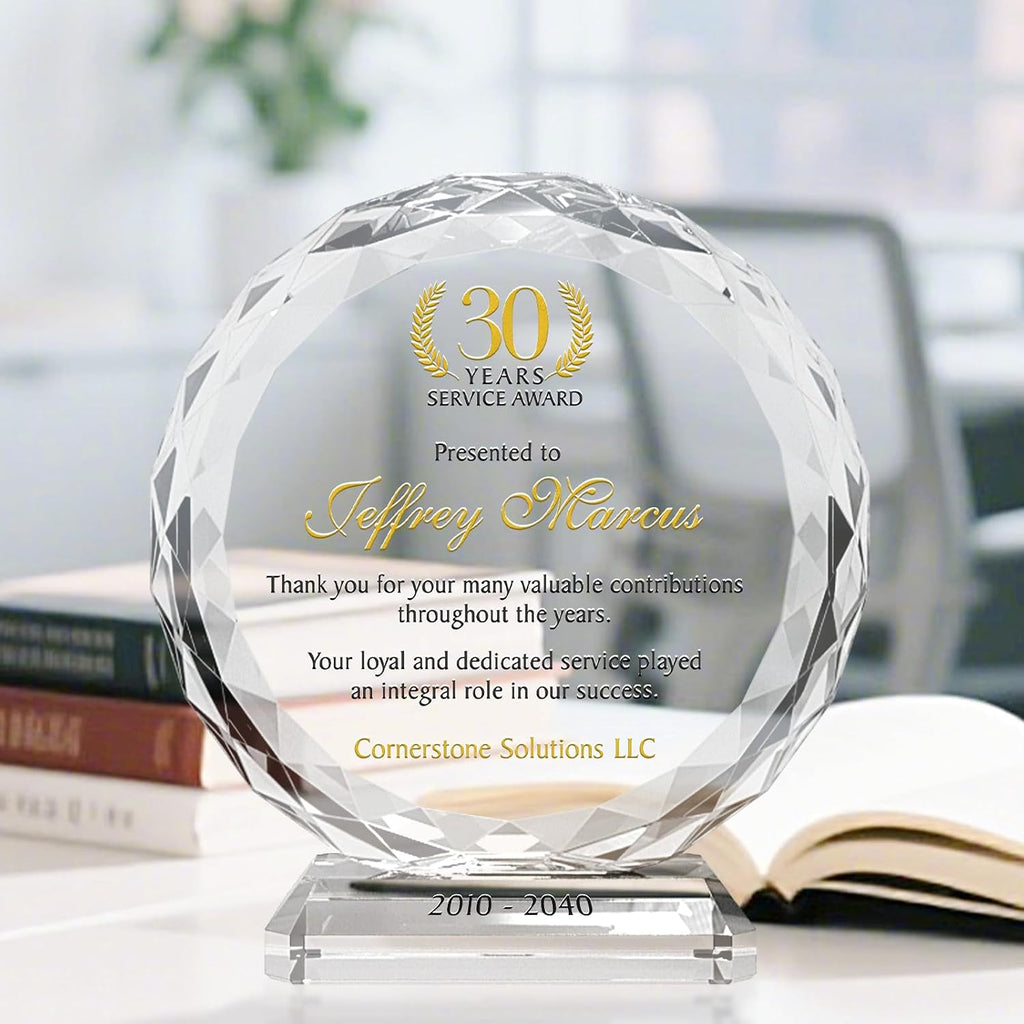 Personalized Crystal Sunflower Employee Recognition Plaque – Custom Award for Years of Service, Engraved with Name
