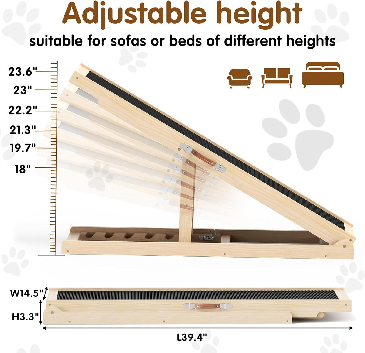 Dog Ramp for Couch, Adjustable Height Ramps for Pets to Get on Bed