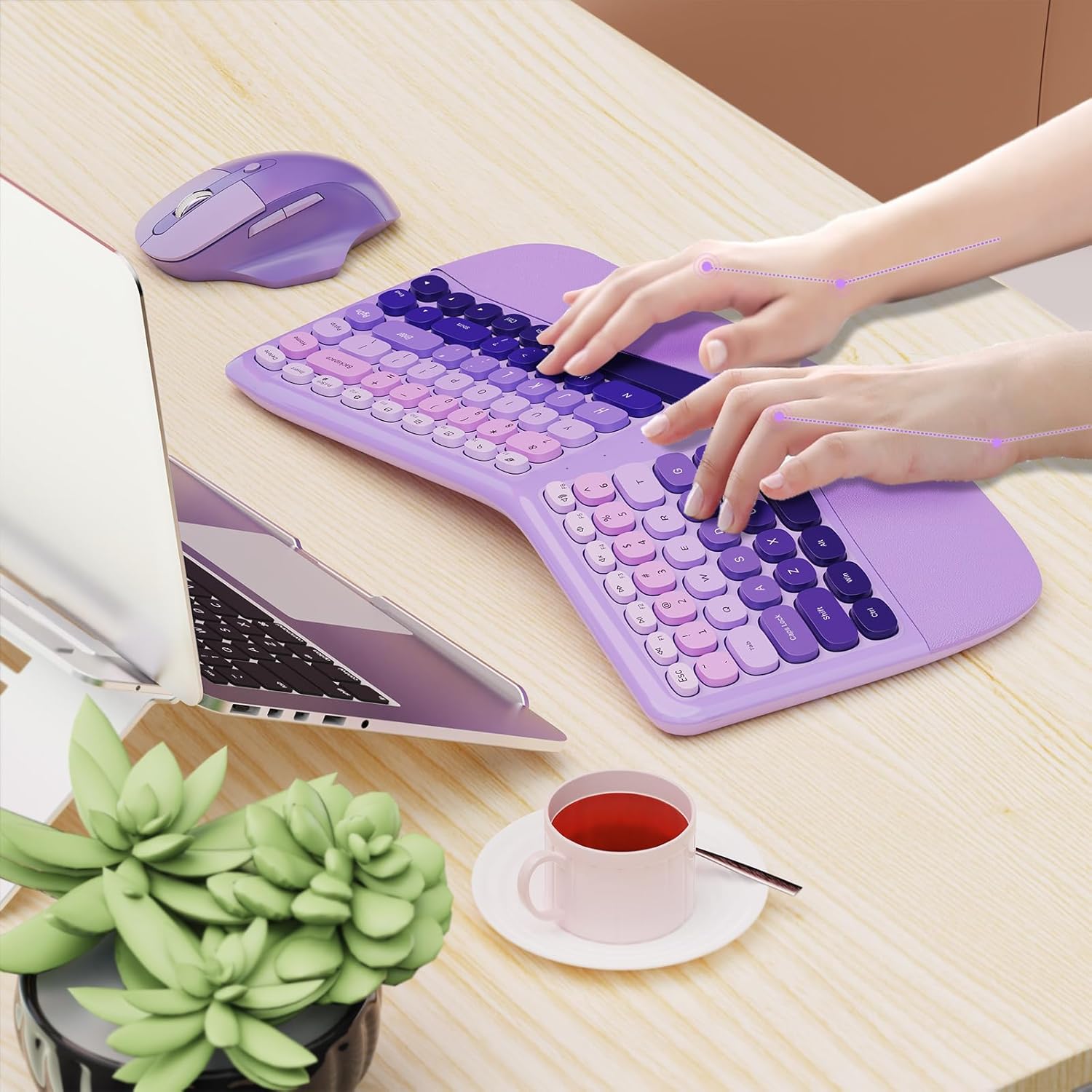 Ergonomic Wireless Keyboard Mouse, Mechanical Gaming Set with Wrist Rest | Compatible With All windows and Type C