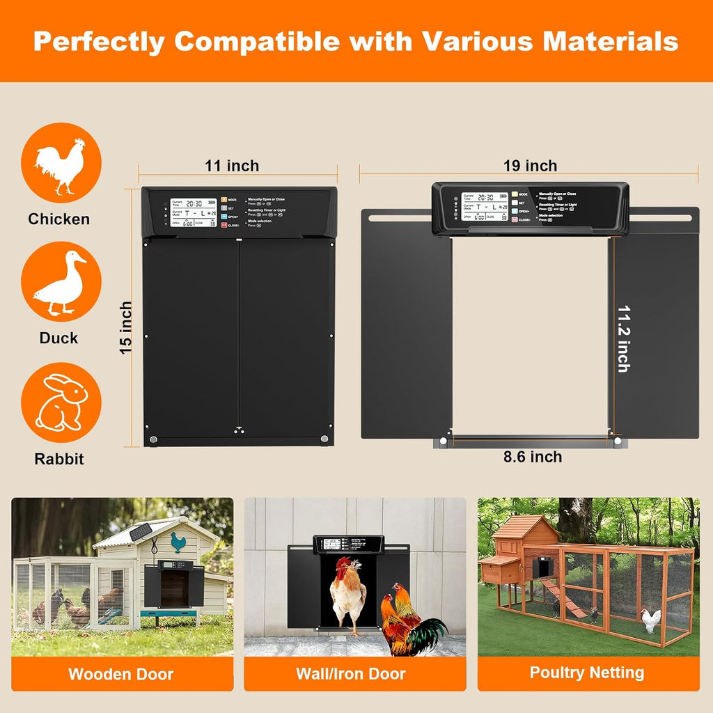 Automatic Chicken Coop Door Solar Powered with Timer & Light Sensor
