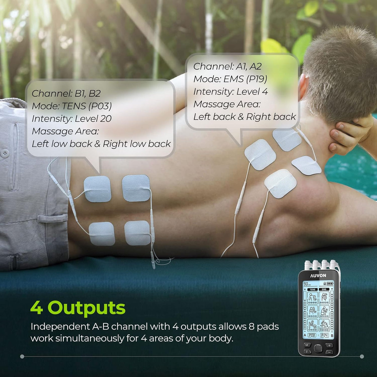 4 Outputs TENS Unit Muscle Stimulator for Pain Relief, Large LCD
