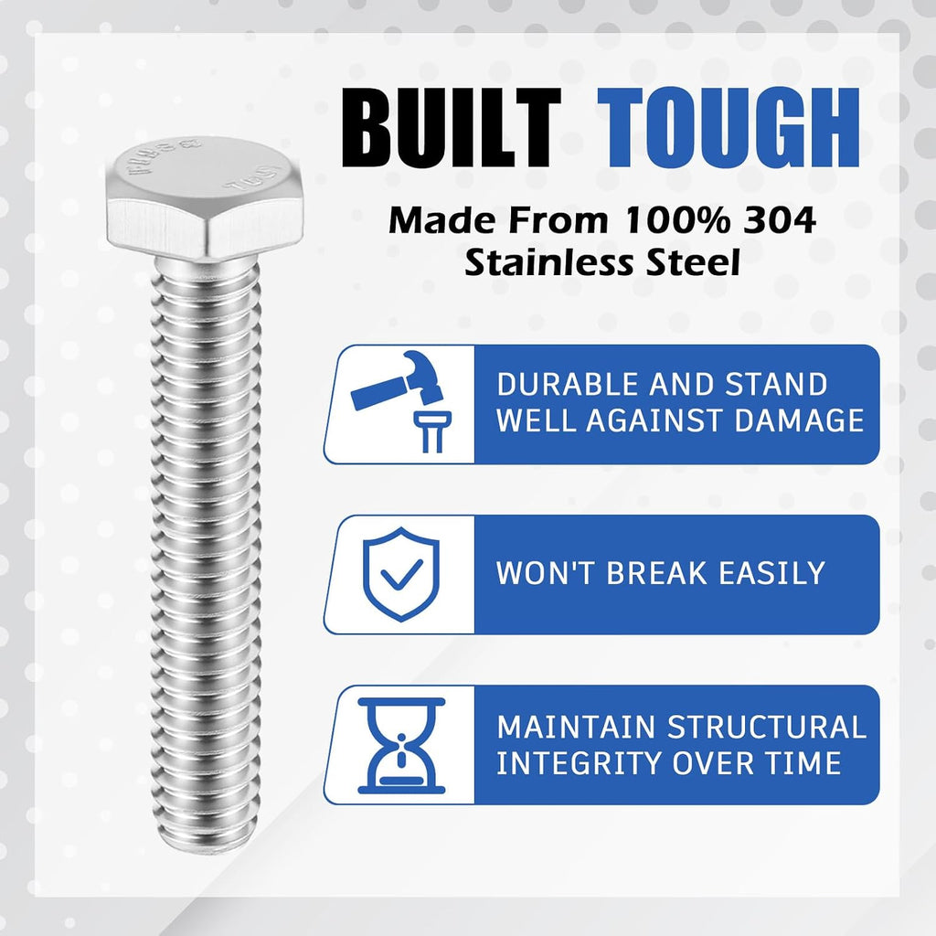 Zonon 50 Pcs 5/16-18 x 1-1/4" Hex Head Screw Bolt, Silver