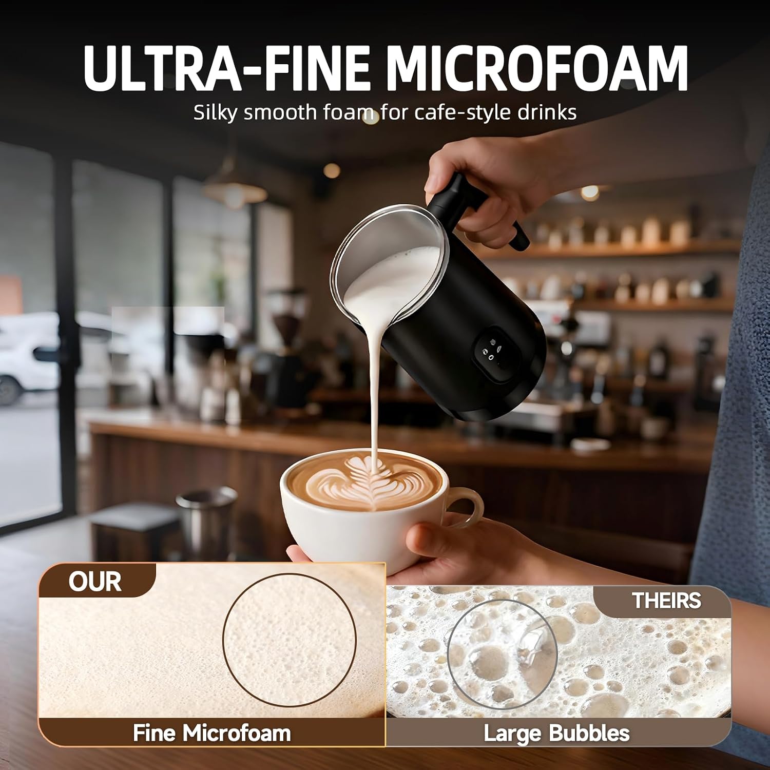 Milk Frother, 4-in-1 Coffee Frother with Hot & Cold Foam, Quiet Design Frother Machine for Latte, Cappuccino and