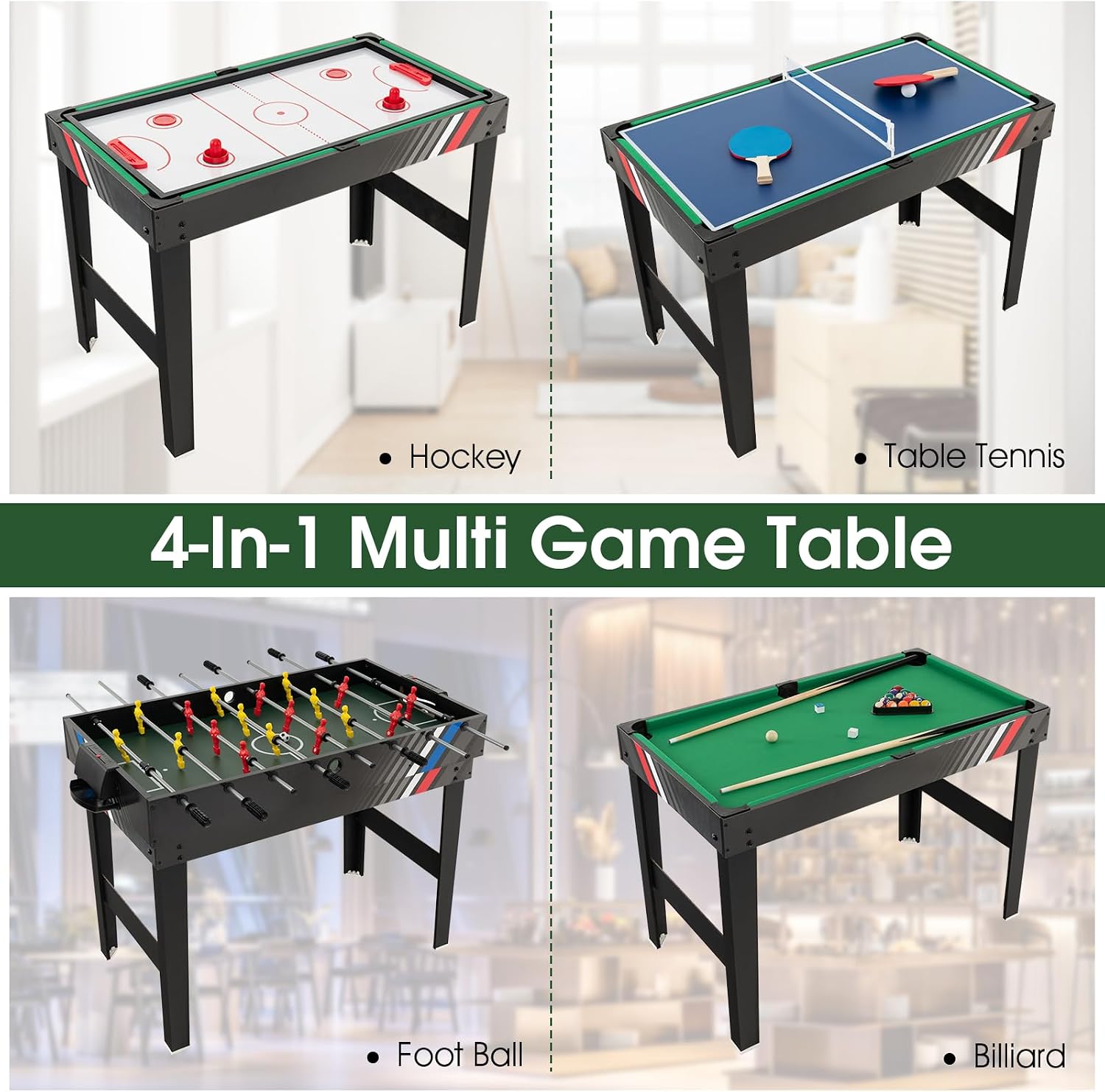 10-in-1 Multi Game Table, Combo Game Table Set w/Hockey, Foosball Pool Ping-Pong Chess Cards Checkers Bowling