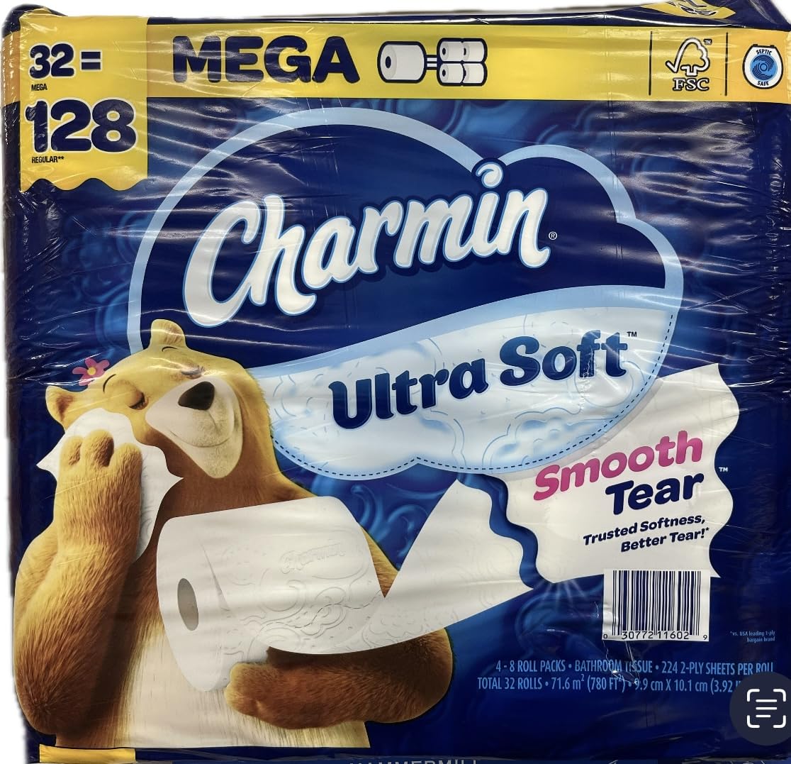 Ultra Soft Smooth Tear Toilet Paper, 32 Mega Rolls, 128 Regular Rolls