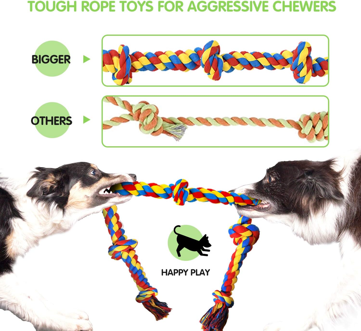 Large Tough Chew Toys for Aggressive Chewers Large Breed,Heavy Duty Dental Rope Toys Kit for Medium Dogs,5 Knots