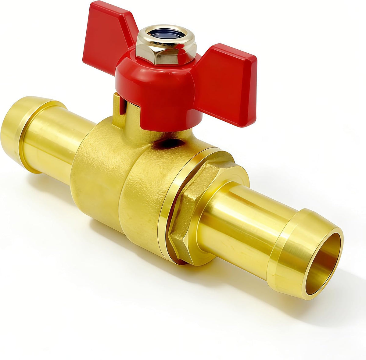 1PCS Brass Shut Off Valve 3/4" Inch, Red Butterfly Handle for Hot and Cold Water with 2 Hose Clamps