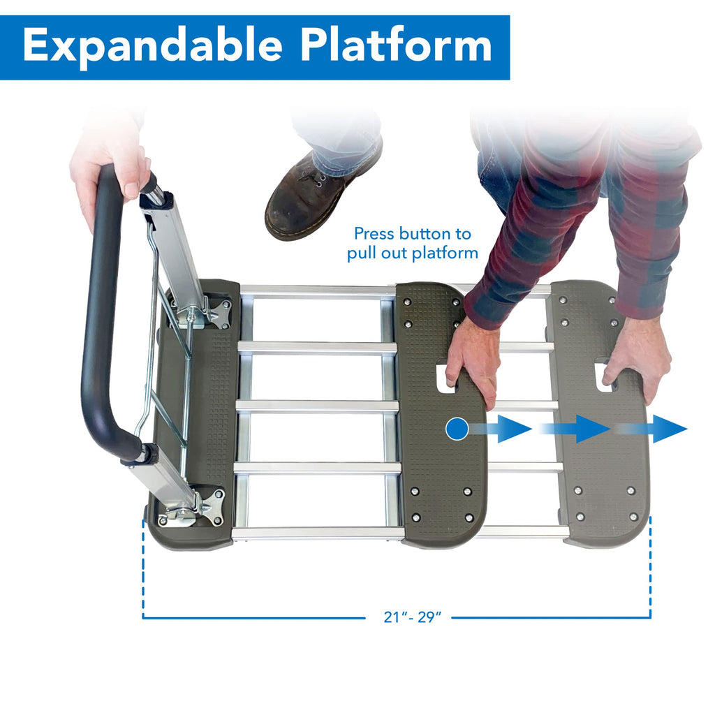 Foldable Push Cart, Utility Dolly Platform Cart, Adjustable Length, Folding Hand Truck, Portable Dolly for Moving