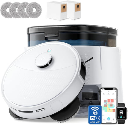 Robot Vacuum and Mop, 12000Pa Suction,Multifunctional Dock with Hot Water Self-Cleaning&Drying, Obstacle