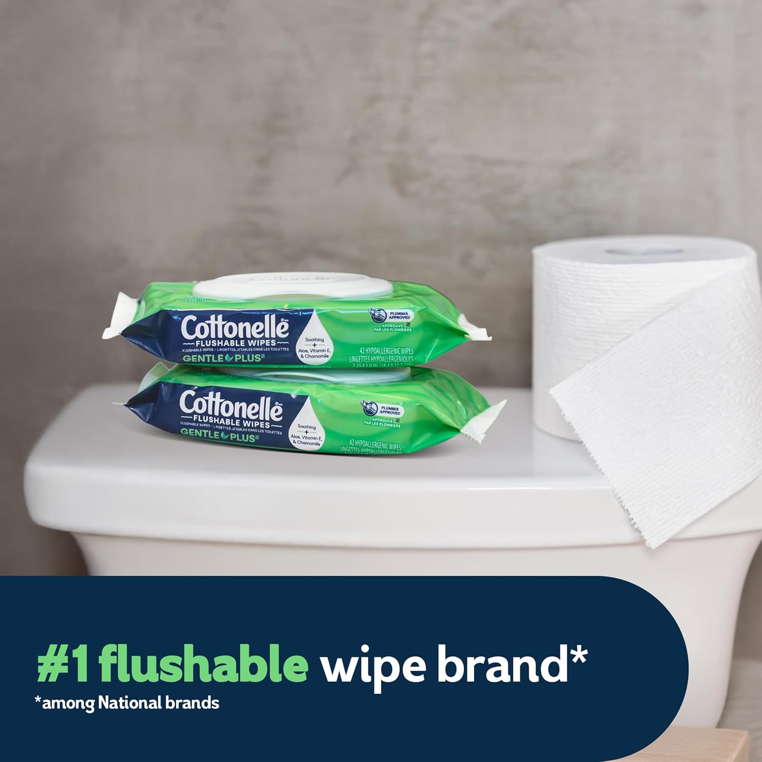GentlePlus Flushable Wet Wipes with Aloe & Vitamin E, 4 Flip-Top Packs, 42 Wipes Per Pack (168 Total Wipes)