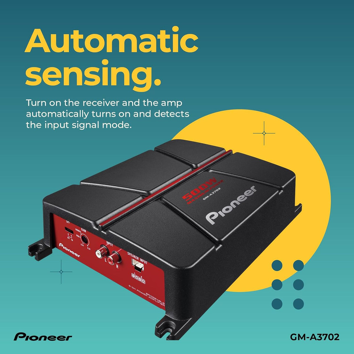 GM-A3702 500W Max Class AB Bridgeable 2-Channel Car Amplifier | Automatic Signal Sensing and Turn-On, Built-In