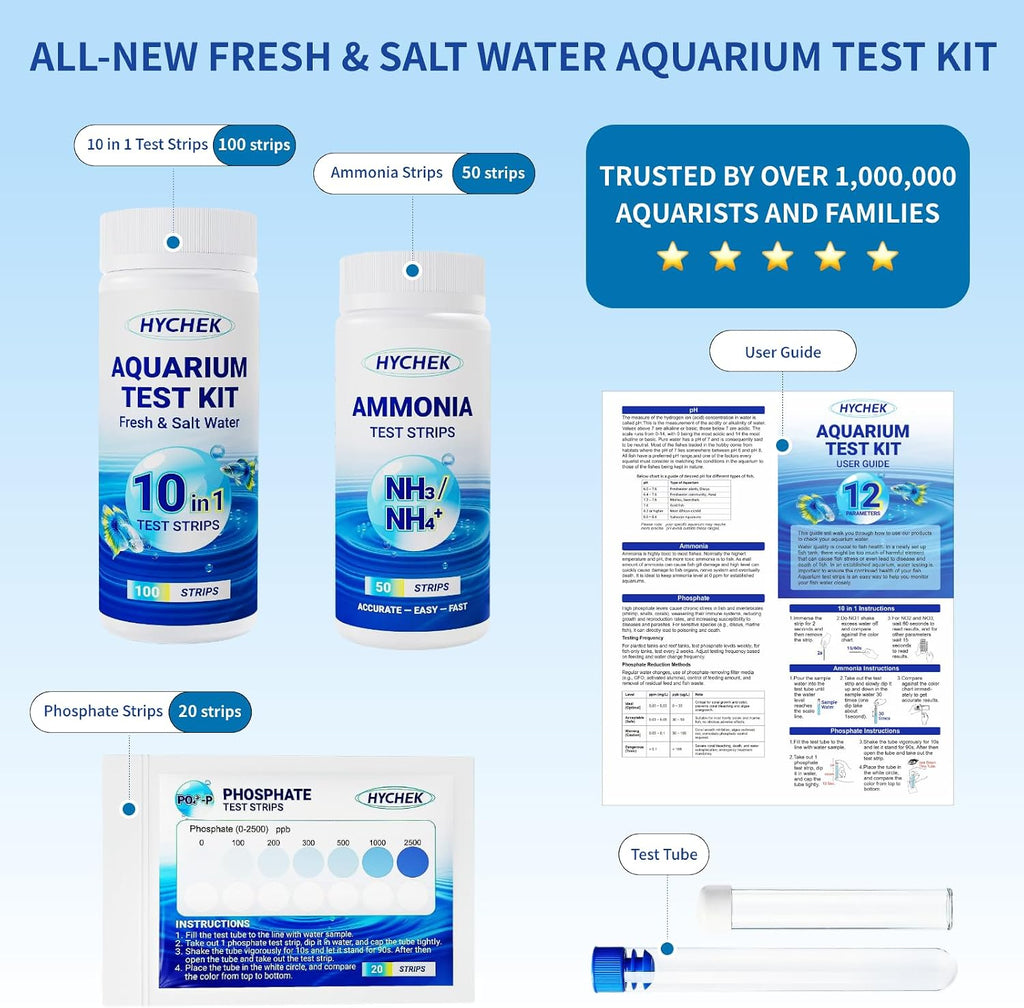 12 in 1 Accurate Aquarium Test Kit, Fresh and Salt Water Test Strips | 170 Strips, Fish Tank Aquariums Water Test