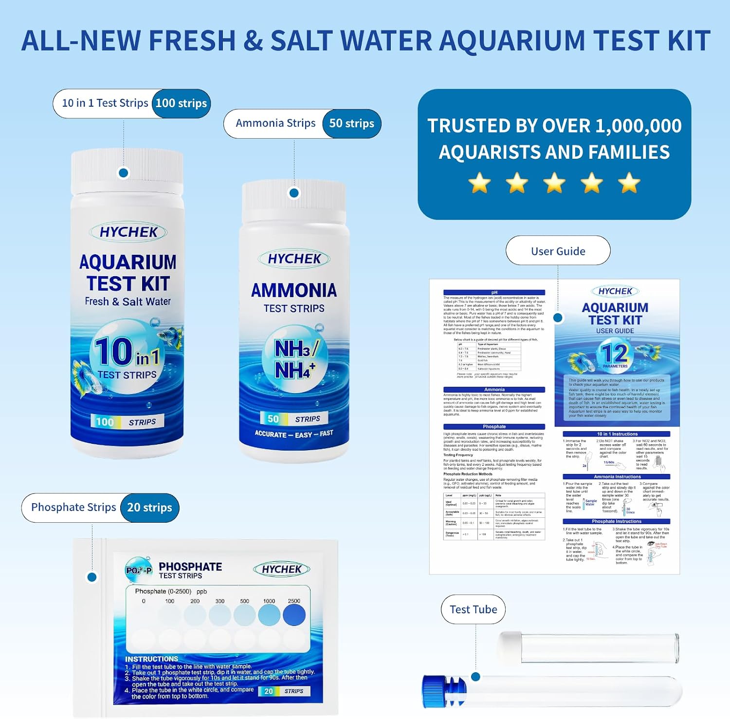 12 in 1 Accurate Aquarium Test Kit, Fresh and Salt Water Test Strips | 170 Strips, Fish Tank Aquariums Water Test