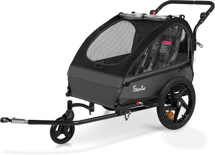 Kids Bike Trailer, 2 in1 Canopy Carrier Converts to Stroller Suitable for 1 to 2 Kids, 12+ Months, Quick Attach to