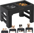 2-in-1 Elevated Slow Feeder Dog Bowls with No-Spill Water Bowl, 4 Height-Adjustable Raised Dog Bowls, Non-Slip Food