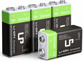 9V Rechargeable Battery Pack 4-Pack 500mAh Li-ion 9 Volt | Battery for Alarms, Wireless Microphones, Smoke Detectors