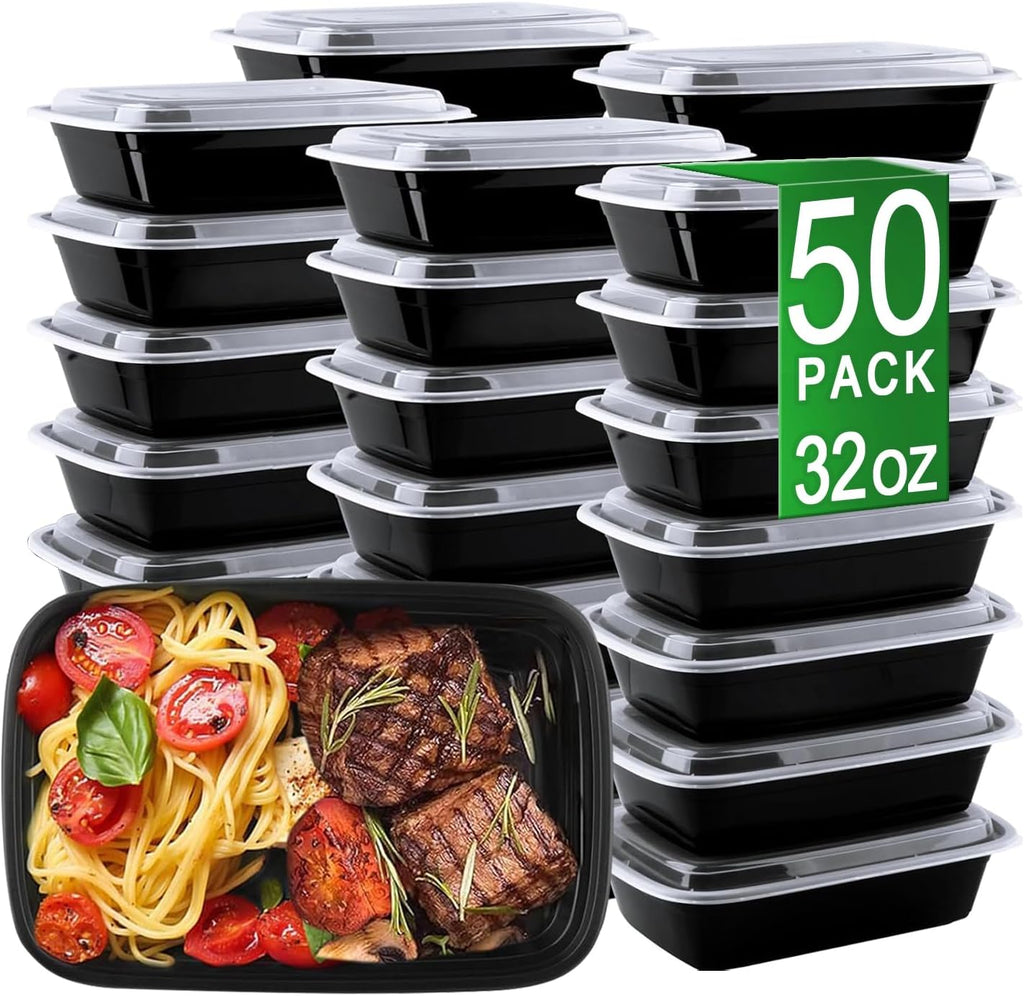 32oz Meal Prep Containers, 50 Pack Disposable Food Storage Boxes with Lids