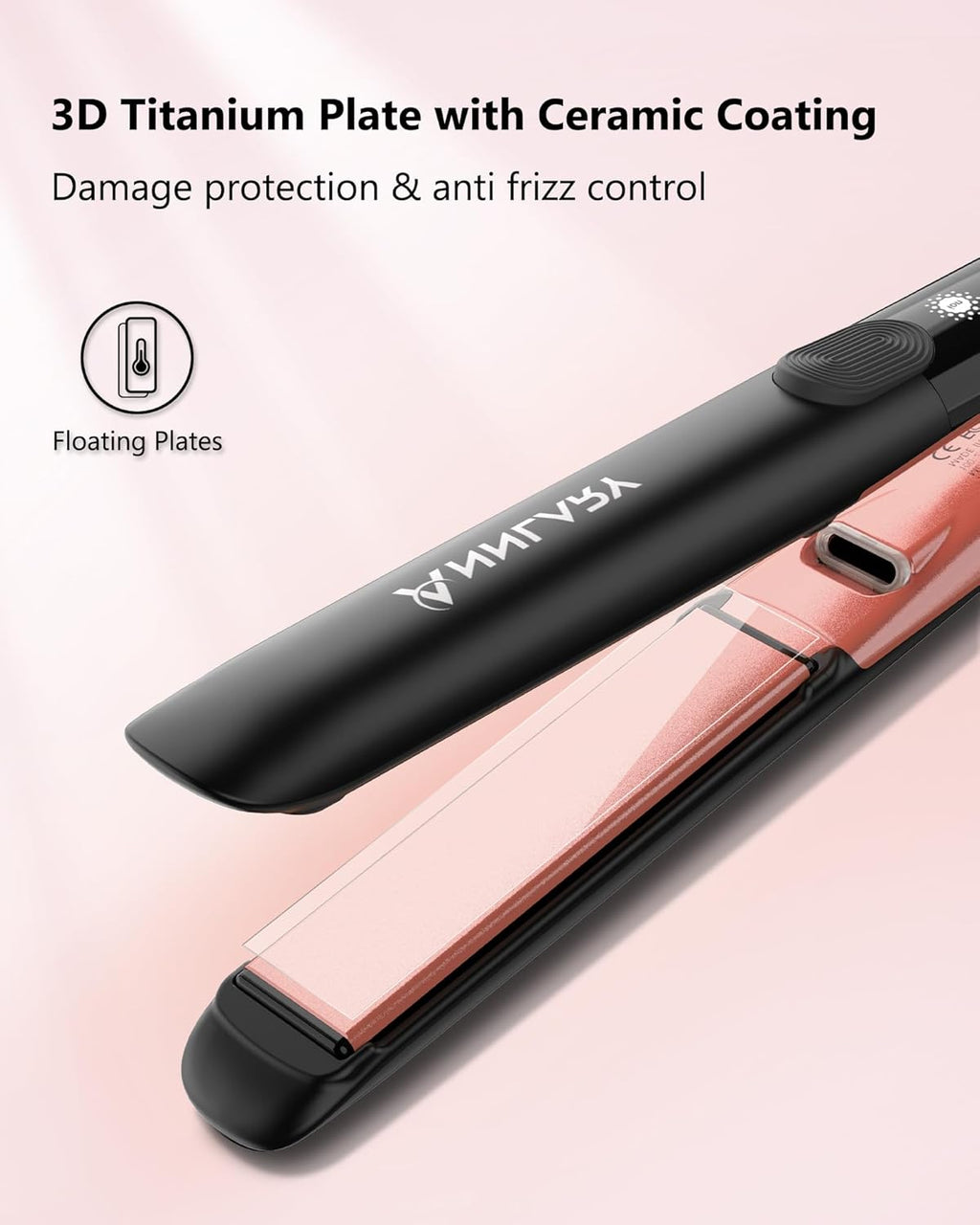 Hair Straightener 1 Inch Flat Iron and Curler 2 in 1 Titanium Ceramic Ionic Dual Voltage Straightener with