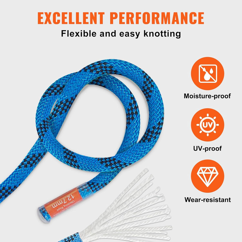 12.7mm Static Climbing Rope, 45.7M(150ft) Outdoor Rock Climbing Rope 30KN Breaking Tension, Fiber Rope for Escape