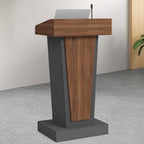 Wooden Podium Stand with Wheels & 4" High Footrest, Mobile Lectern