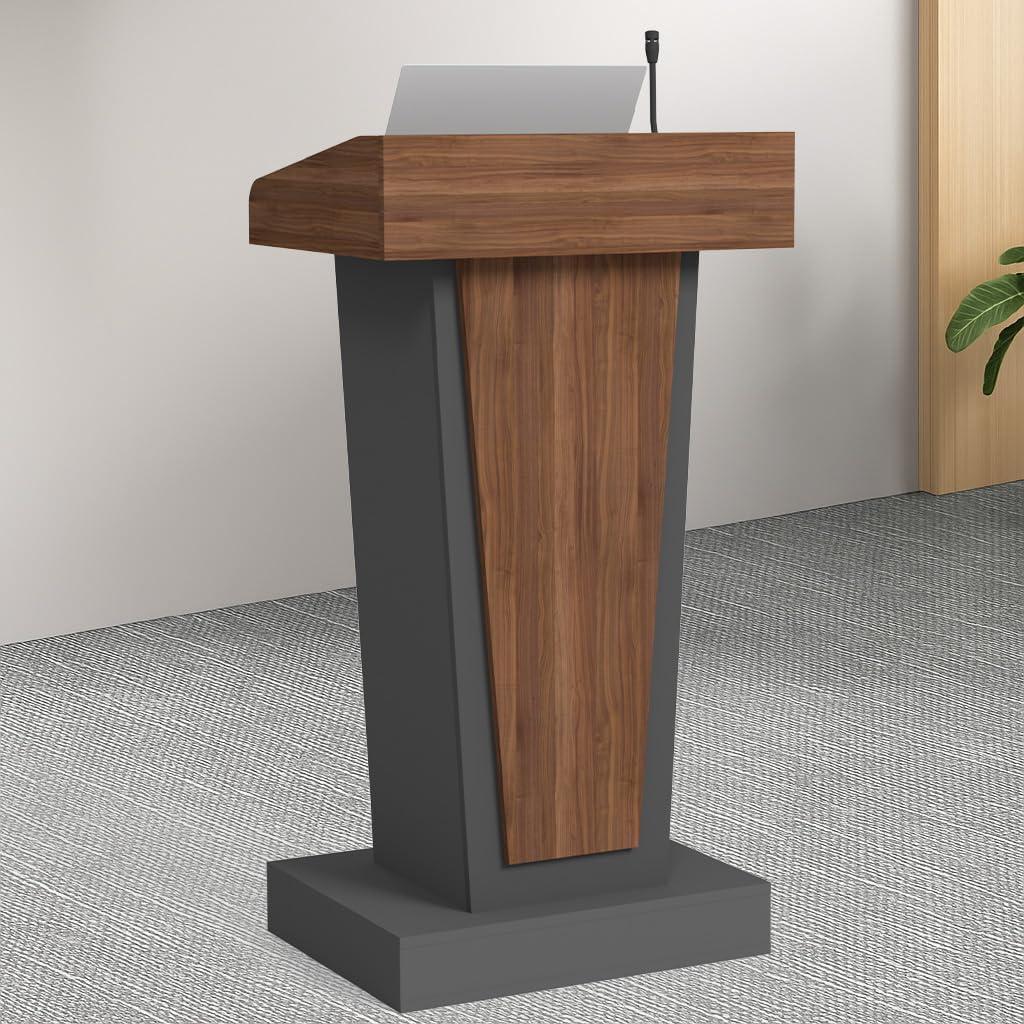 Wooden Podium Stand with Wheels & 4" High Footrest, Mobile Lectern