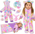 American 18" Doll Clothes and Sleep Bag Accessories,Sleepover Outfit Set Fits 18 Inch Dolls Include Rainbow