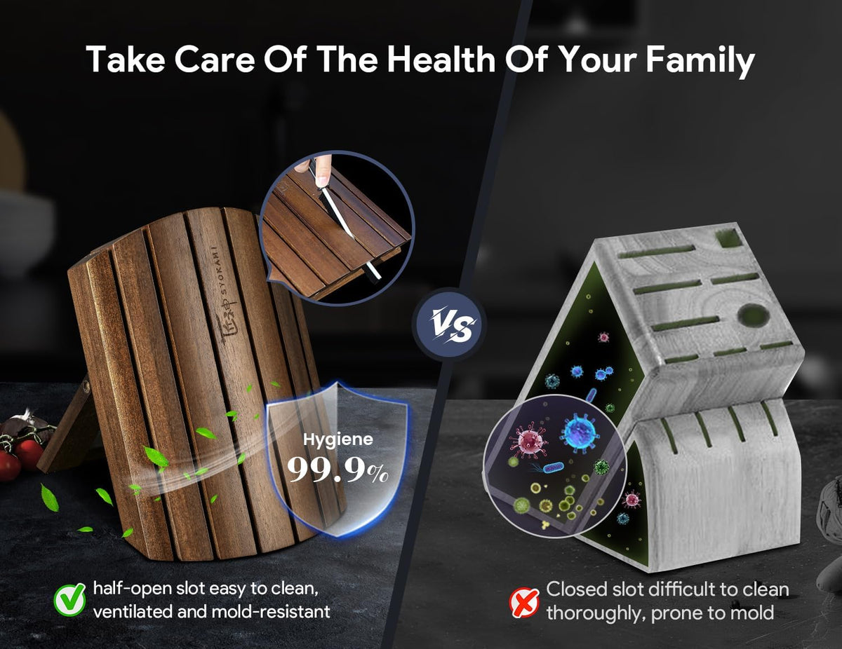 2026 Upgrade Kitchen Knife Set, Foldable Magnetic Acacia Wood Block