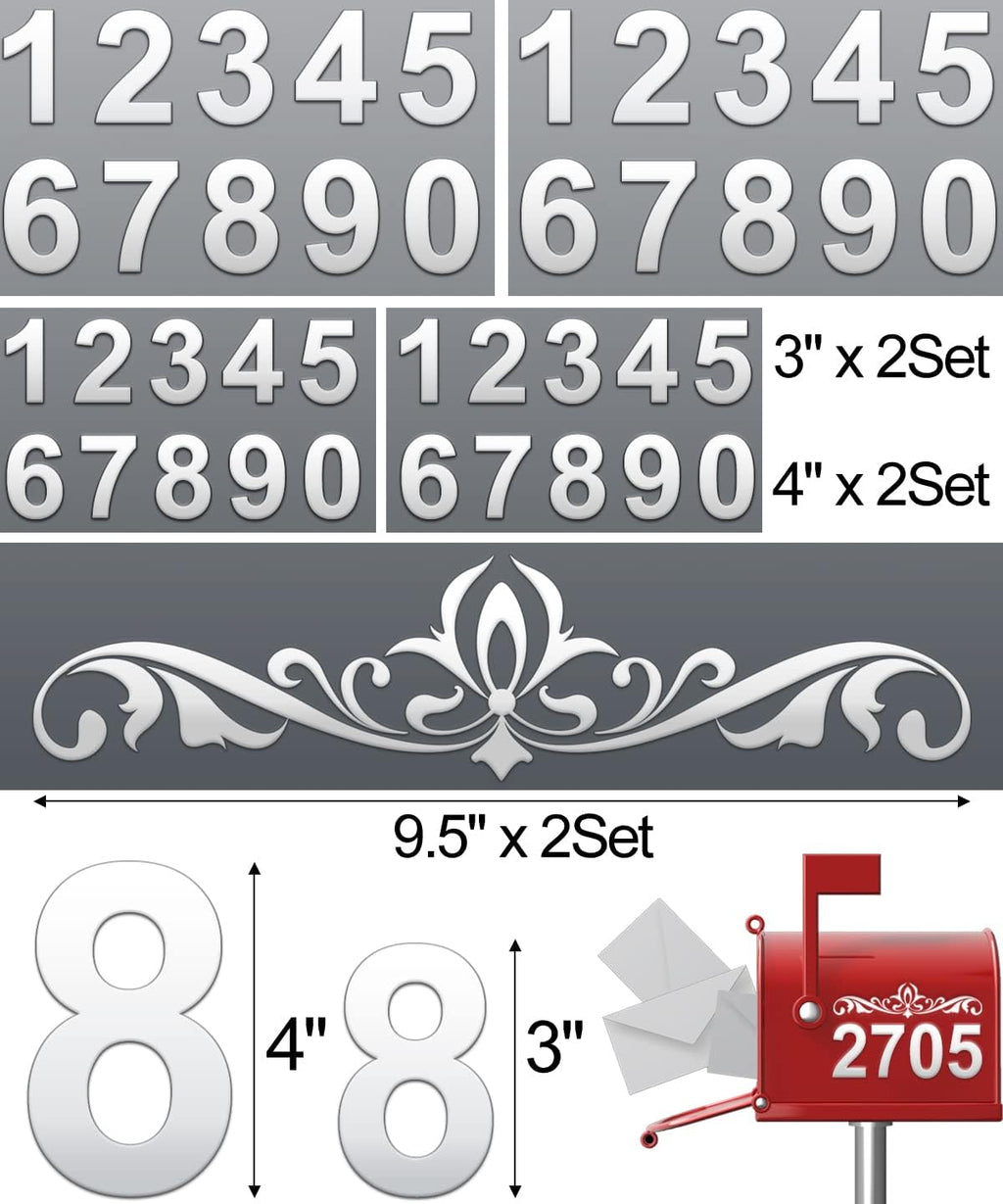 Mailbox Numbers, Reflective Mailbox Numbers for Outside (6 Sets), Waterproof House Numbers for Mailbox, White Number