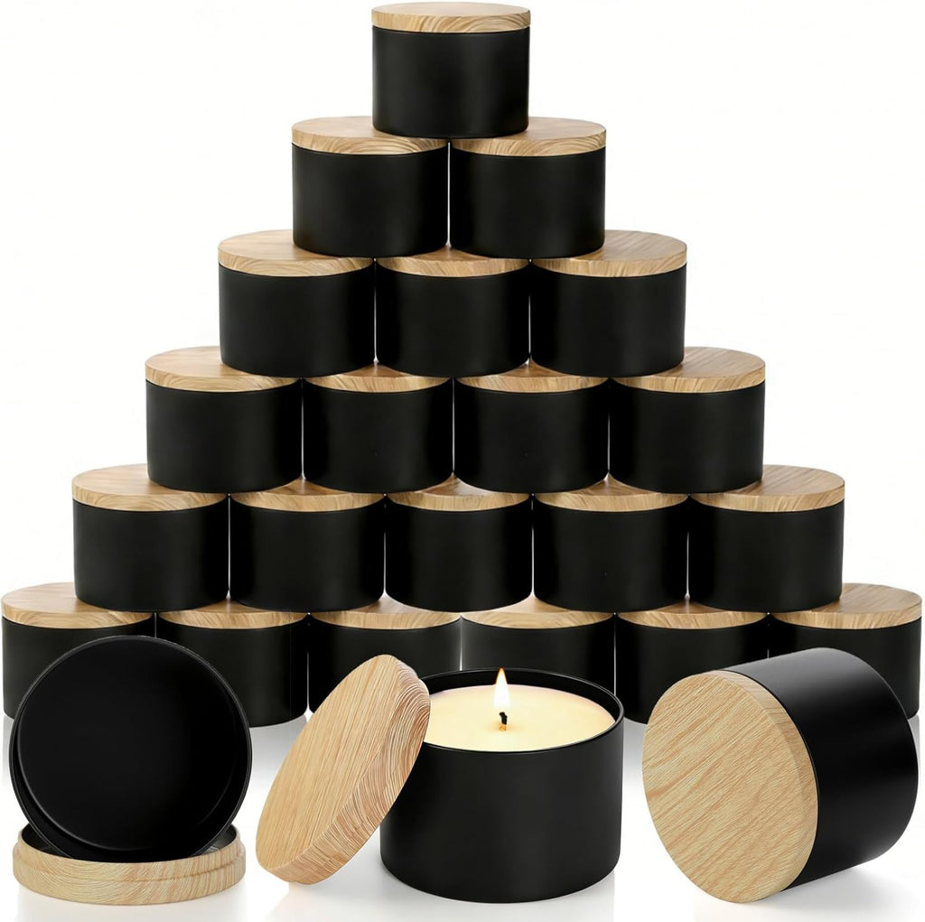 24 Pack 8 OZ Candle Tins, Matte Black Candle Container with Lids, Round Metal Jars for Making Candles, Bulk Empty