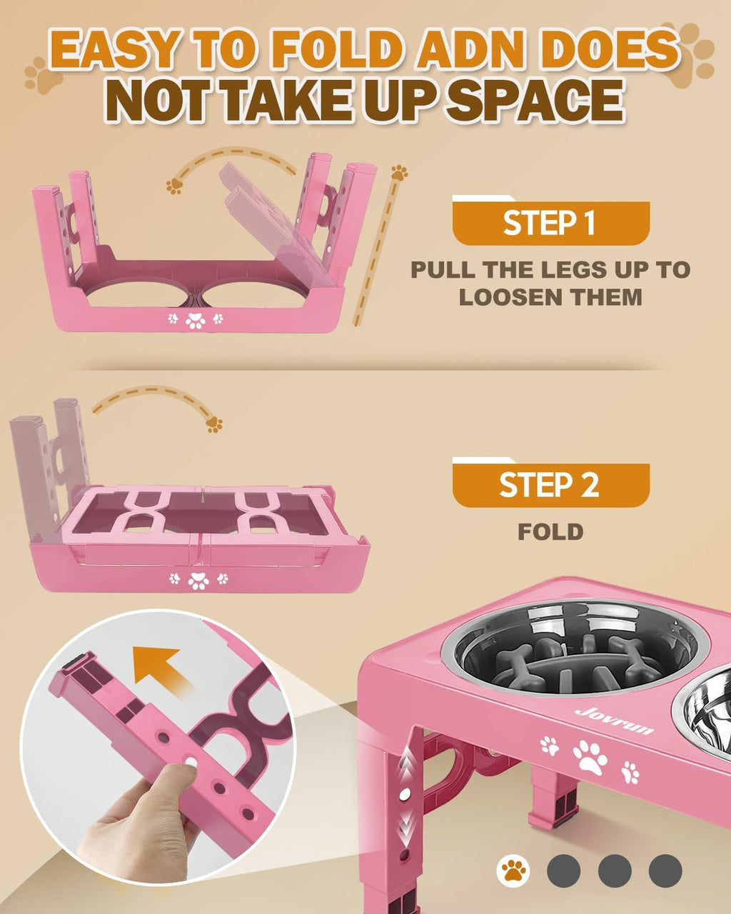 Elevated Dog Bowls for Medium Large Size Dogs, Non-Slip Dog Feeder with 1*Stainless Steel Dishes & 1*Slow Feeder