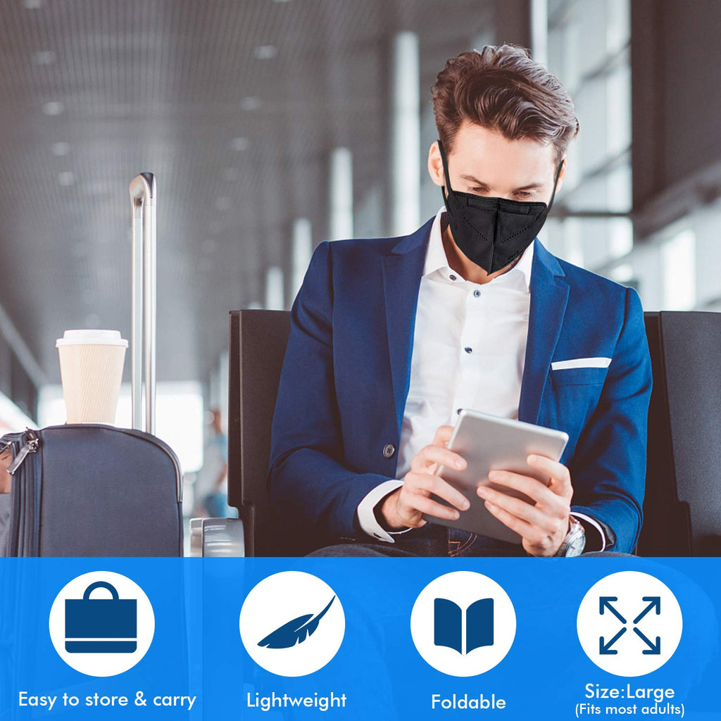 KN95 Face Mask Black 50 Pack, 5-Layer Filter Efficiency≥95% Face Masks