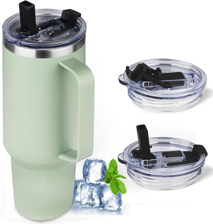 40 oz Tumbler with Handle and Flip Straw, 100% Leakproof Insulated Tumbler with Lid and Straw, Stainless Steel Travel