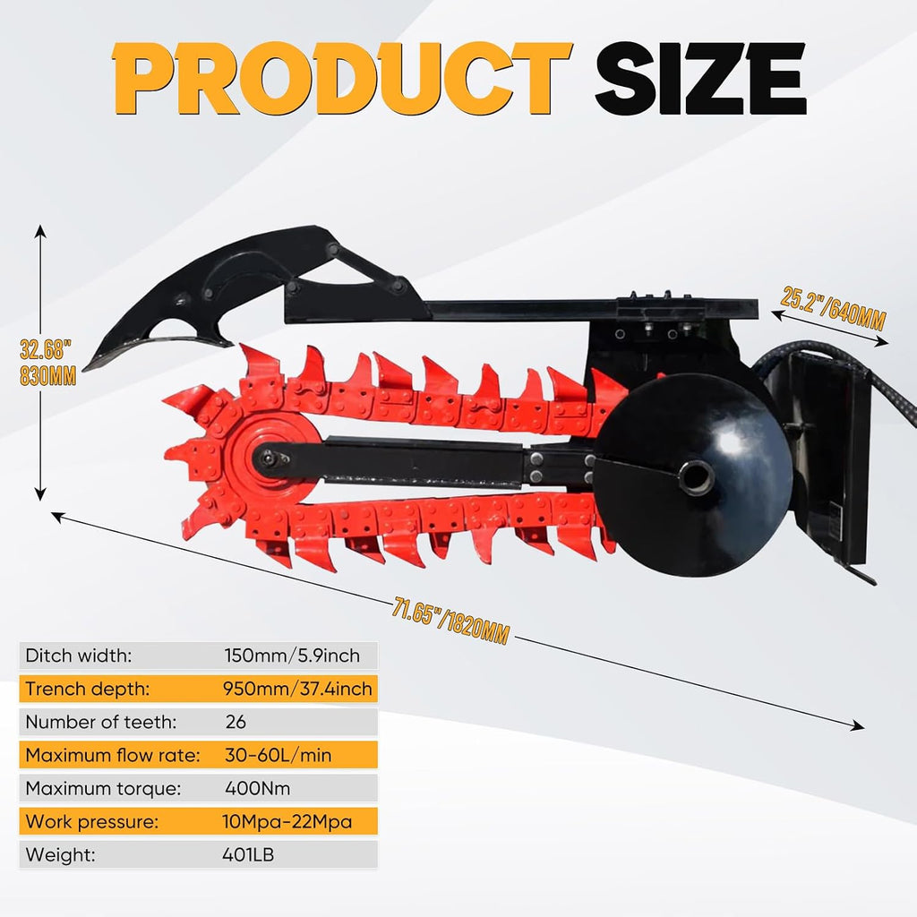 Skid Steer Trencher Attachment, 37"Trenching Depth, Compatible with Bobcat and Most Skid Steer Loaders
