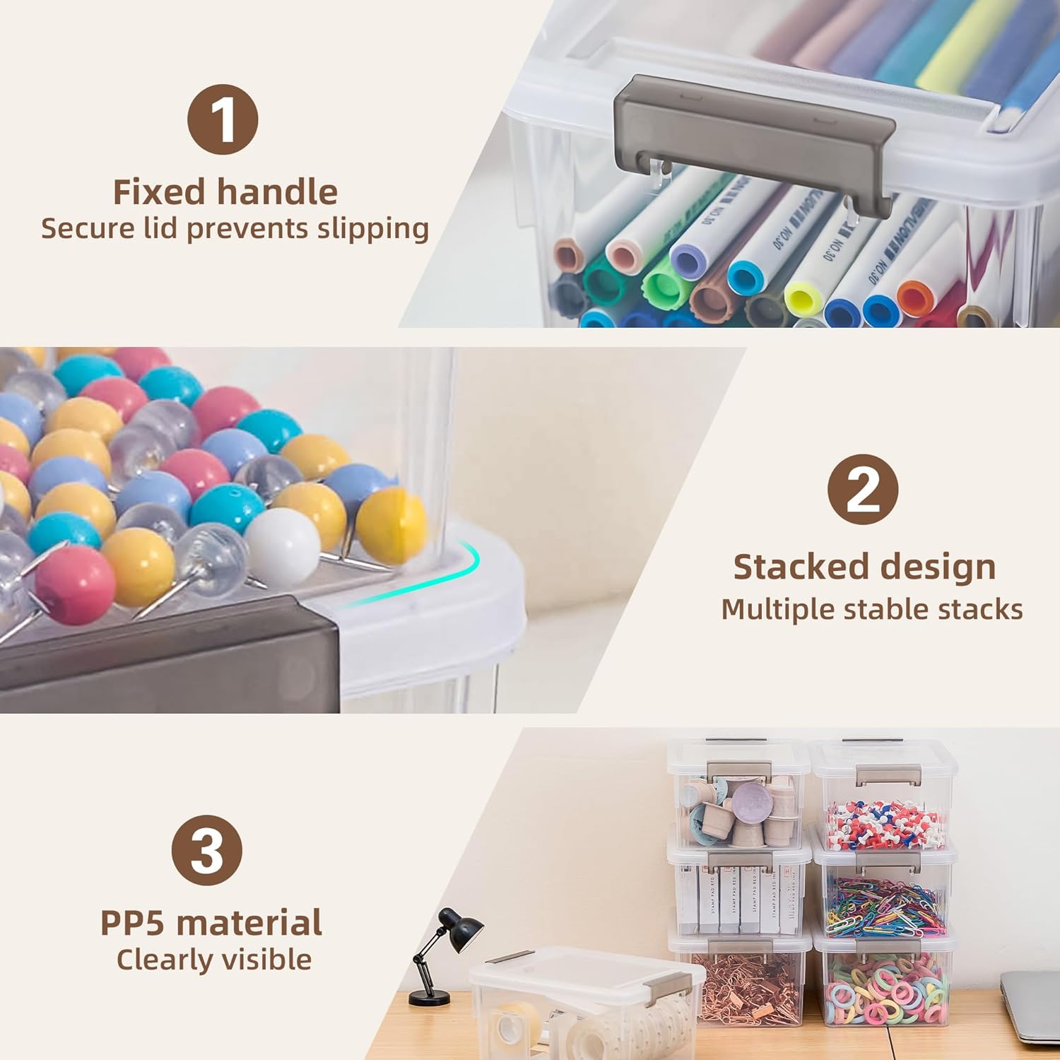 Small Storage Bins with Lids 1.3 QT Plastic Storage Container Stackable Box with Lids for Organizing, Clear White（8