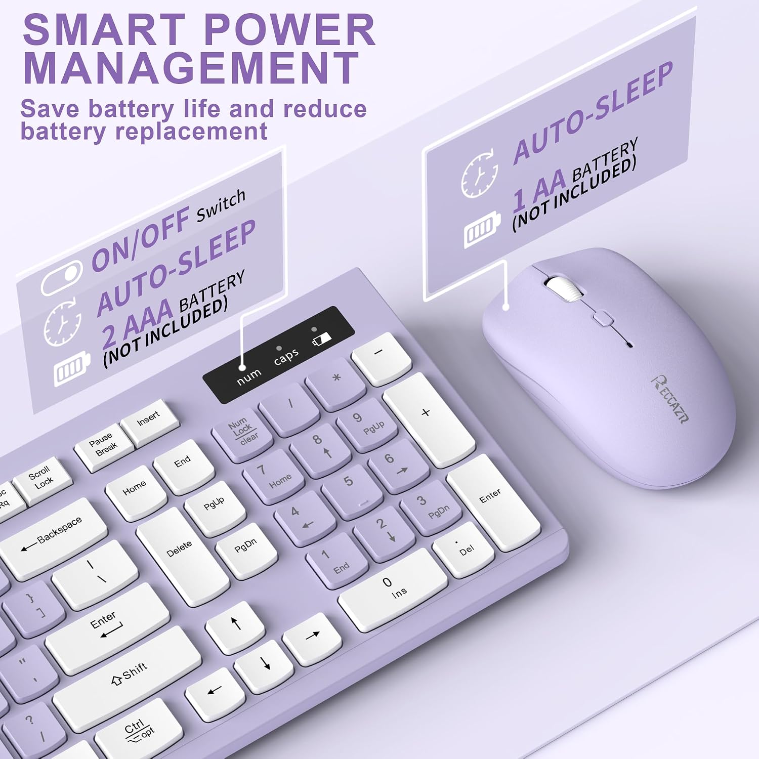 Wireless Keyboard and Mouse Combo, Full-Sized Keyboard and Adjustable DPI Mouse, Wireless Keyboard and Mouse (Purple)