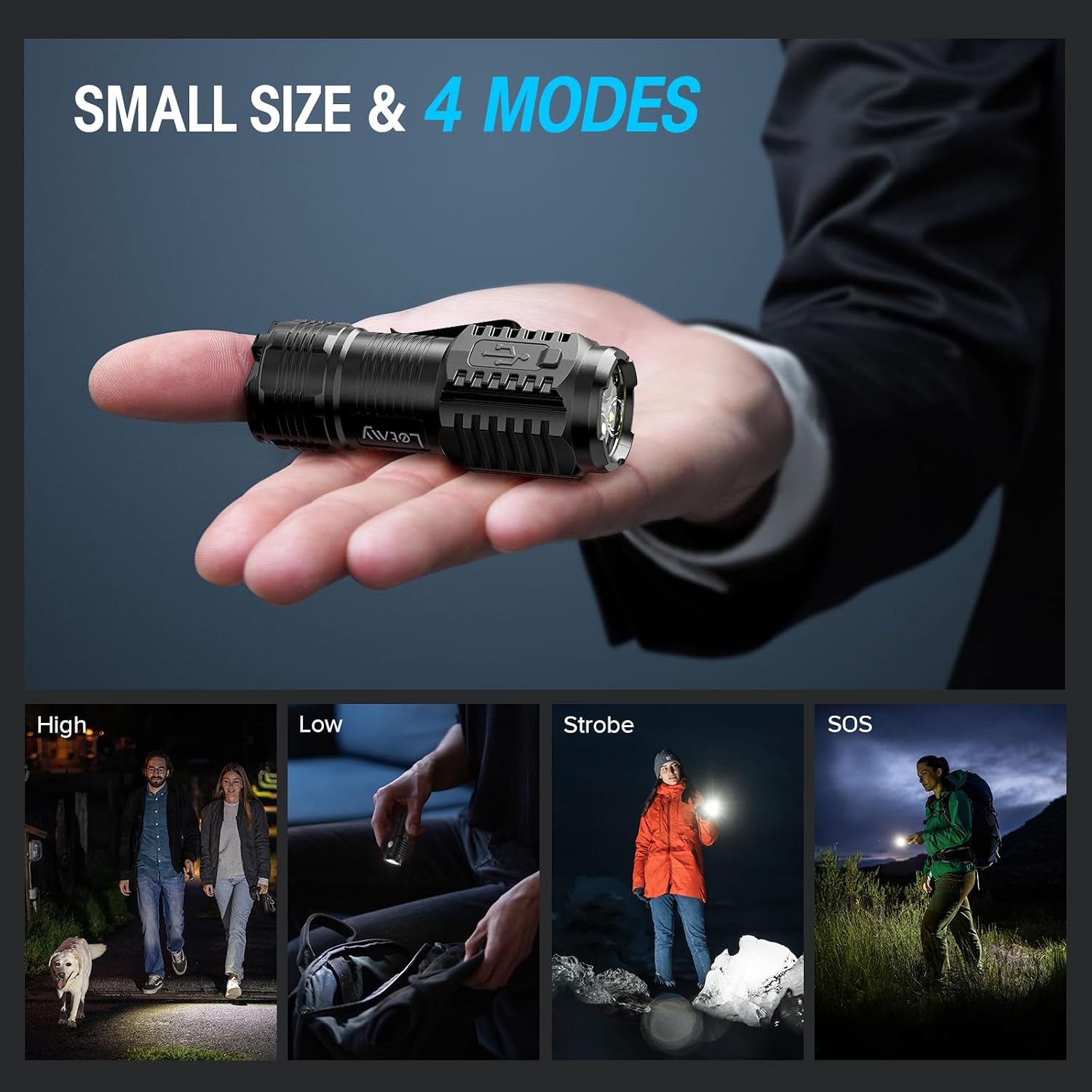 Rechargeable Mini Flashlights with Magnetic Base, 4 Pack Bright 3 LED Flash Lights, Small EDC Flashlight with Belt