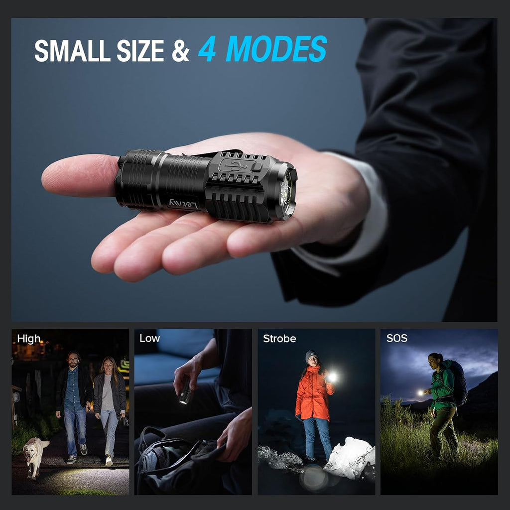 Rechargeable Mini Flashlights with Magnetic Base, 2 Pack Bright 3 LED Flash Lights, Small EDC Flashlight with Belt