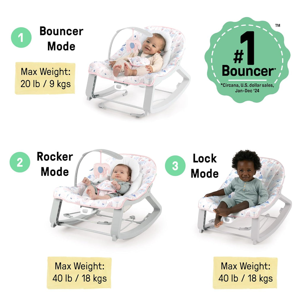 Keep Cozy 3-in-1 Grow with Me Vibrating Baby Bouncer Seat & Infant to Toddler Rocker, Vibrations & -Toy Bar, 0-30