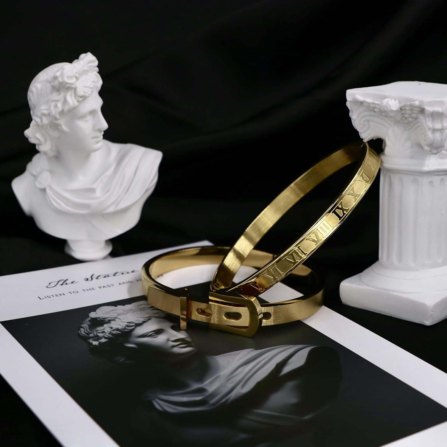 Gold Silver Plated Bracelets for Men Women Roman Numeral Bangle Bracelet Stainless Steel Personalized Engraved Unisex