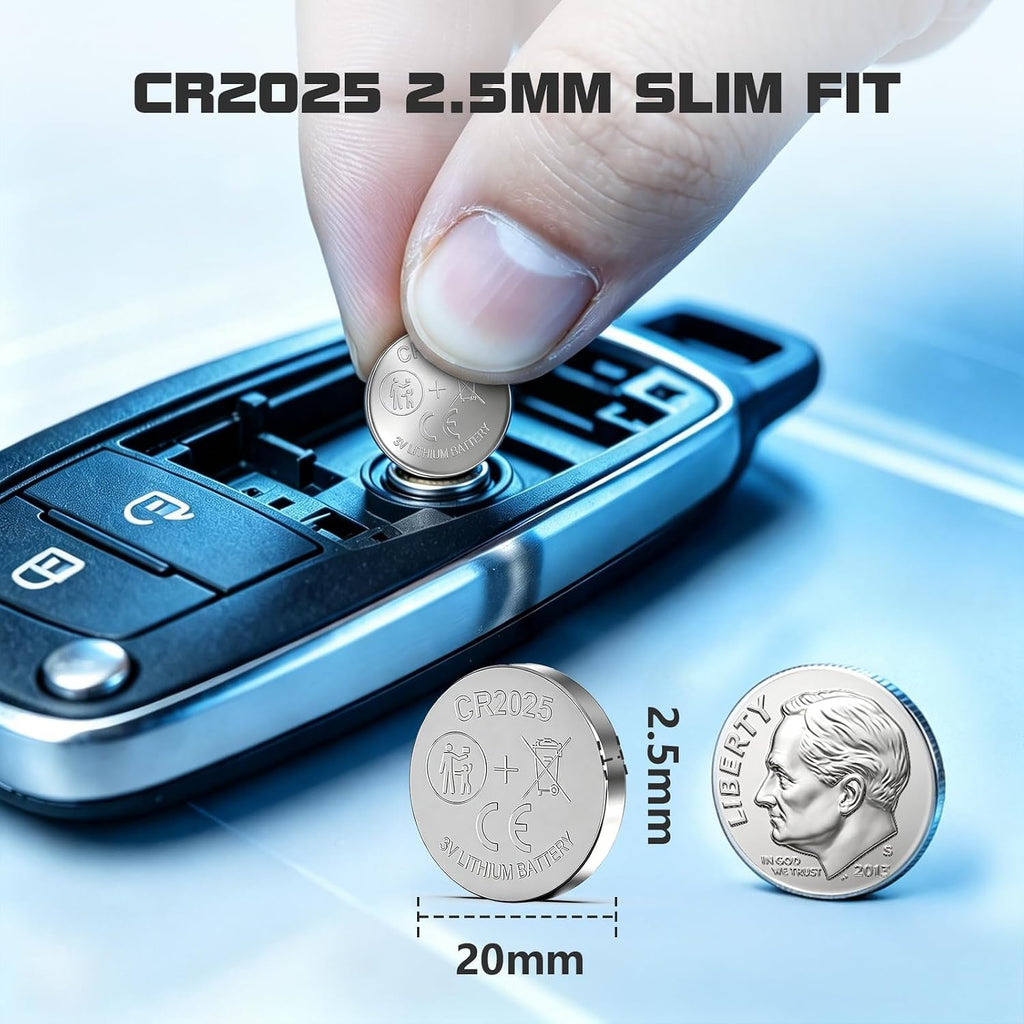 CR2025 Battery for Car Key: 3V Lithium Batteries 10 Pack - 2025 Coin Cell for Watch Remote Tracking Device Toys