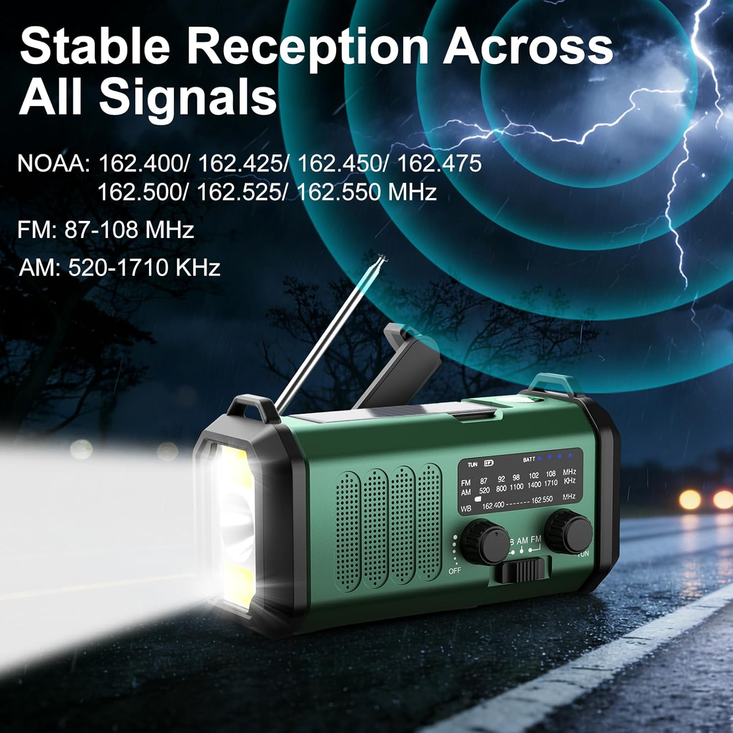 Hand Crank Emergency Radio, NOAA Weather Radio AM/FM,10000mAh | Solar Power Bank,Rechargeable Battery Powered, USB-C