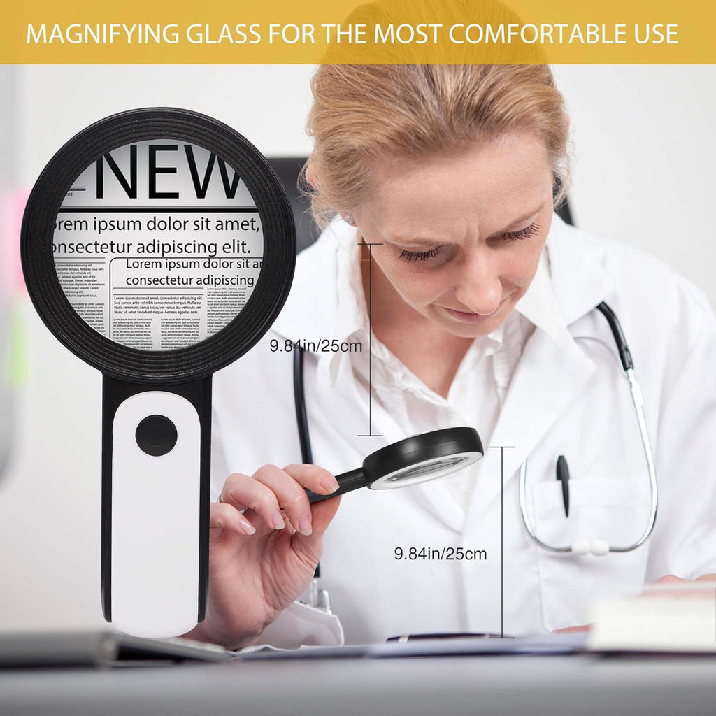 Magnifying Glass with Light, Handheld Large Magnifying Glass 18LED Cold and Warm Light with 3 Modes, Illuminated