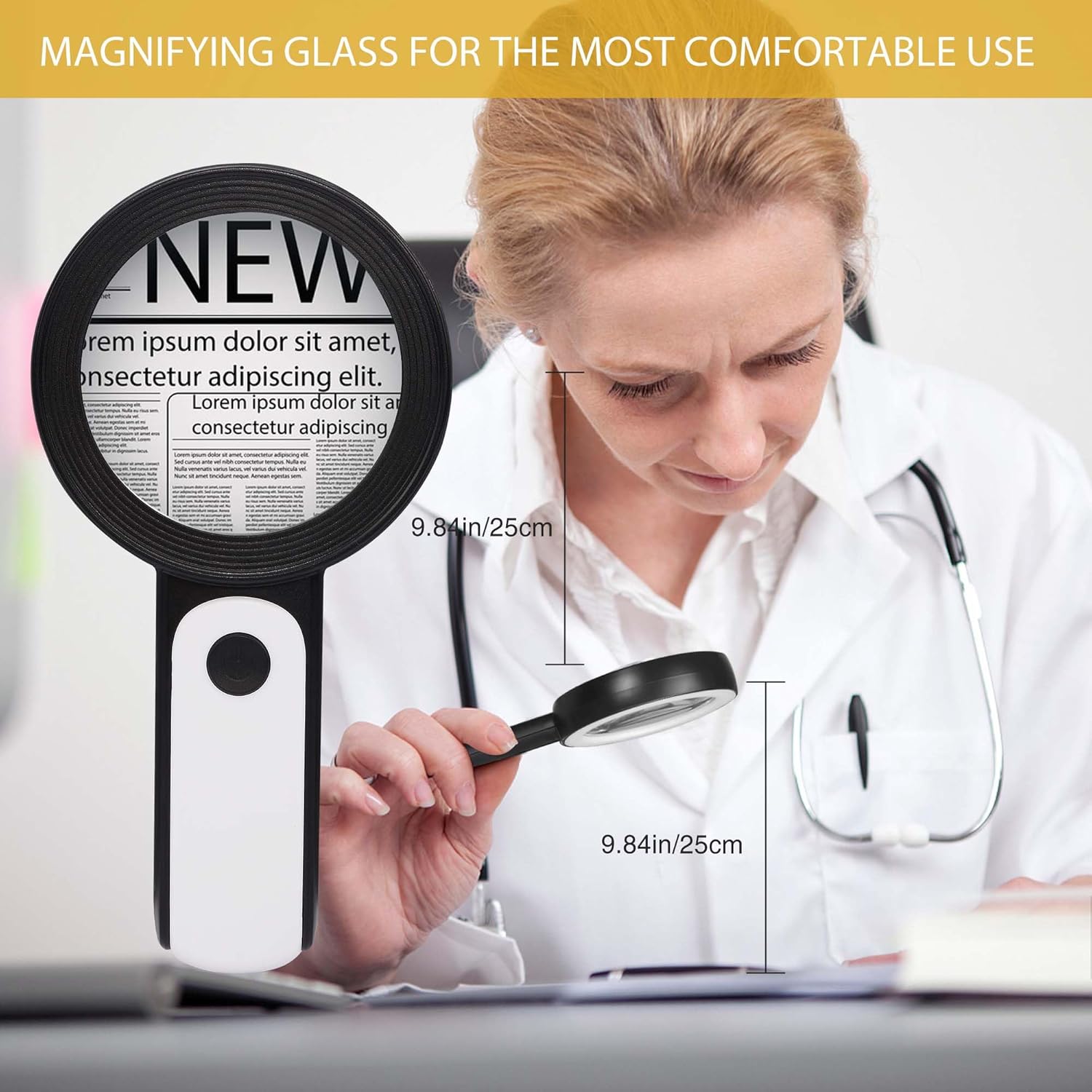 Magnifying Glass with Light, Handheld Large Magnifying Glass 18LED Cold and Warm Light with 3 Modes, Illuminated