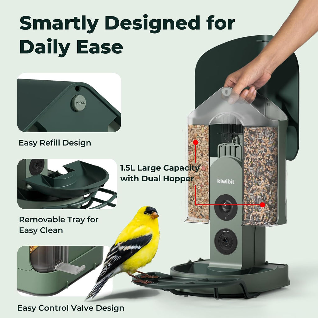 Bird Feeder with Camera 4K, Solar Powered, 8MP Photos, Smart AI ID